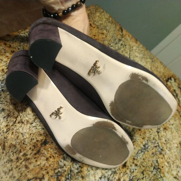 Prada Logo Brown Suede Leather Silver Cap Round Toe Chunky Heel Pumps Sz 7.5 38 - Picture 10 of 12